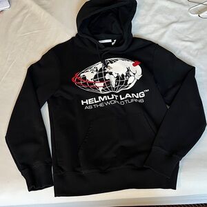 Helmut Lang Black and Red World Graphic Hoodie